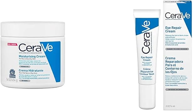CeraVe Moisturising Cream | 454 g/16 oz | Daily Face, Body & Hand Moisturiser for Instant & Long-Lasting Hydration & Eye Repair Cream | 14 ml/0.5 oz | Eye Cream for Dark Circles & Puffiness
