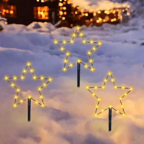 TZQFROCE LED Gartenstecker Stern 3 Stück Solar Weihnachtsbeleuchtung...