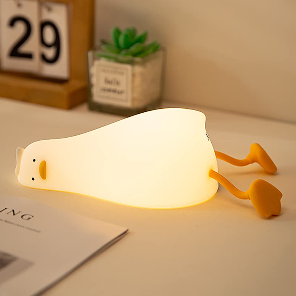 WETSTARLying Flat Duck Night Light, LED Squishy Duck Lamp, Cute Light Up Duck, Silicone Dimmable Nursery Nightlight, Rechargeable Bedside Touch Lamp for Breastfeeding,Girls Bedroom Decor