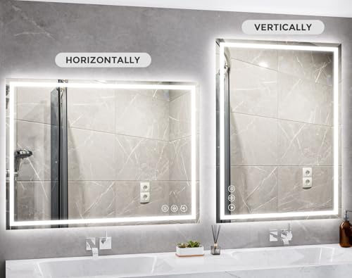 Image of Koonmi 30x55 LED Bathroom Mirror, Backlit + Front Lit, LED Bathroom Mirror with Lights for Wall, 3 Colors, Anti-Fog, Dimmable Brightness, Tempered Glass