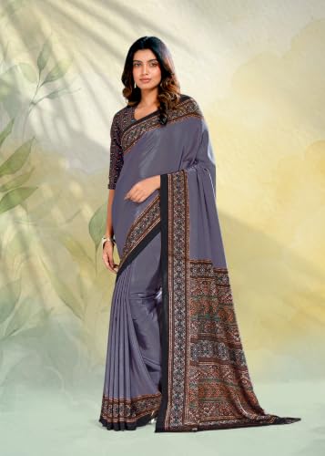 Image of Jaanvi fashion Women's Crepe Silk Saree with Unstitched Blouse Piece | Soft Lightweight Traditional Ethnic Wear Saree for Party, Wedding, Festival