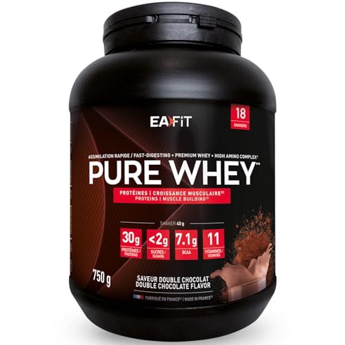 WHEY PROTEIN - Double Chocolat - EAFIT - Marque Française N°1 en Nutrition Sportive - 30g de Proteine Whey - BCAA - Shaker Proteine - Pre Workout, Musculation -...