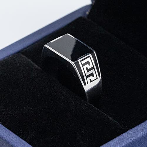 925 Sterling Silver Ring with Solid Rectangle Signet Black Enamel Ring, Turkish Classic Design Handmade Jewelry,Fashion Signet Ring Festival Anniversary Birthday Jewelry Gift for Men and Women4