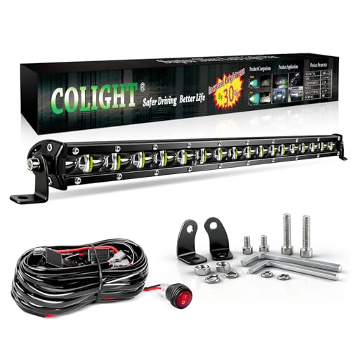 CO LIGHT Led Light Bar Single 20 inch Slim Single Row Lightbar Driving Combo Beam Off Road Work Lights with Mounting Brackets & 6D Reflectors for Truck Car Cabin Boat ATV UTV
