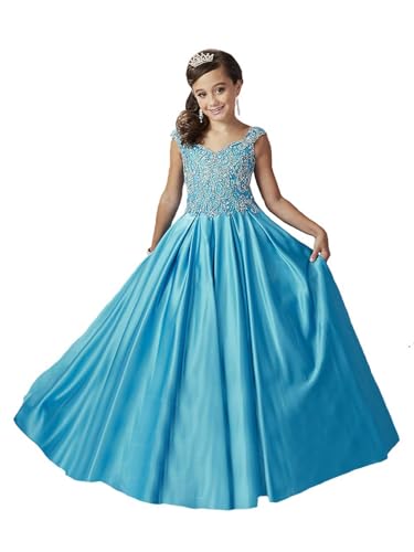 Girls A line Off The Shoulder Pageant Dresses with Pockets Rhinestone Princess Birthday Party Formal Prom Gowns