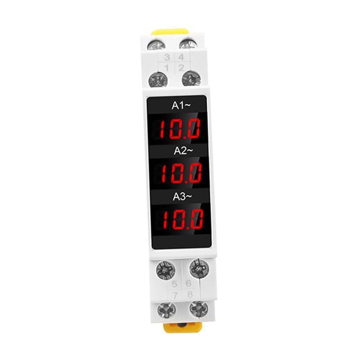 Amperímetro digital trifásico para carril DIN, de alta precisión con 3 sensores (AC80-500V, 1-100A) y seguimiento de mediciones.
