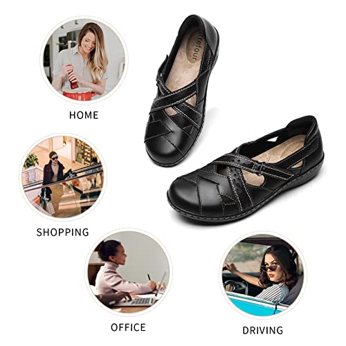 Irrefour Women's Classic Black Genuine Leather Casual Loafer Cute Slip-On Fashion Closed Toe Flat Sandal Comfy Work Sandal Everyday Walking Shoe 1607-HEI105 by Irrefour - Used condition - Image 6