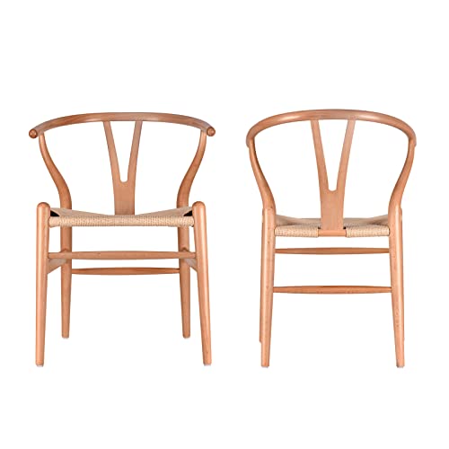Polynices Wishbone Chair, Weave Modern Solid Wood Mid-Century Y Shaped Backrest Dining Chair (Beech Wood + Natural Set Of 2) #TOP10