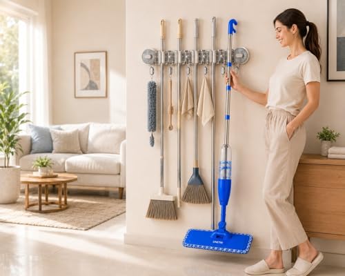 Image of Spray Mop for Floor Cleaning with 360 Degree Rotating Head, One Cleaning Broom Brush | Wet & Dry Mop for Home, Kitchen, Wooden & Marble Floors (Combo (Mop+ Broom Holder)