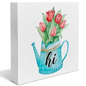 Hijie Rustic Spring Tulip Wood Sign 5 x 5 Inches Indoor Decor