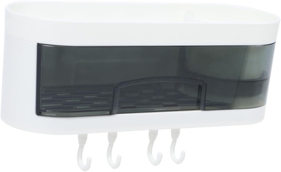 Gatuida Wall-Mounted Bathroom Shelf Organizer, Plastic Storage Rack with Hooks, No-Drill Wall Shelf for Kitchen and Bathroom Storage, Multifunctional Hanging Rack for Home Random Color