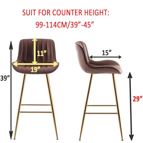 Image of Sidanli Velvet Bar Stools Set of 2, Armless Bar Chairs with Gold Metal Legs, 29inch Counter Height Kitchen Island Stools with Back, Brown
