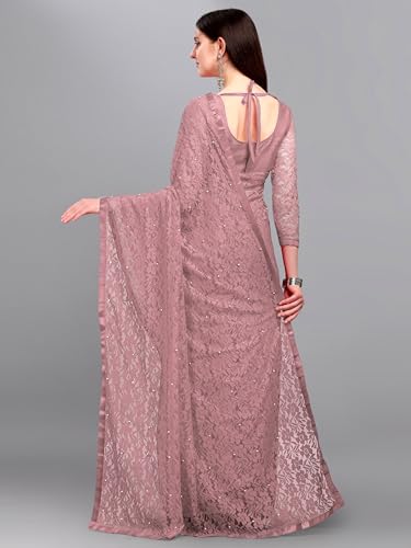 Image of LOROFY Women's Brasso Net Saree With Blouse