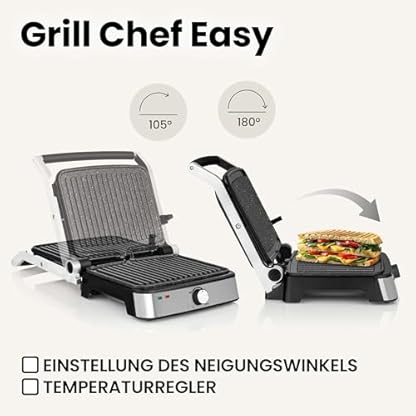 ZEEGMA GRILL CHEF EASY 2-in-1 Elektrogrill und Panini-Toaster, Leistung 2000 W, Antihaft-Keramikplatte, einstellbare Temperatur und Neigungswinkel, spülmaschinenfest – Bild 6