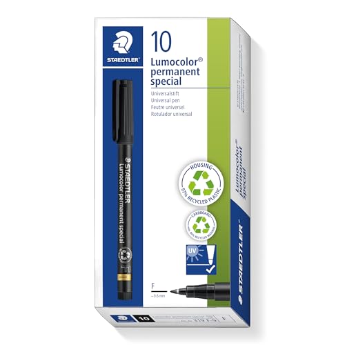 Feutres fins noirs indélébiles Staedtler Lumocolor boîte de 10