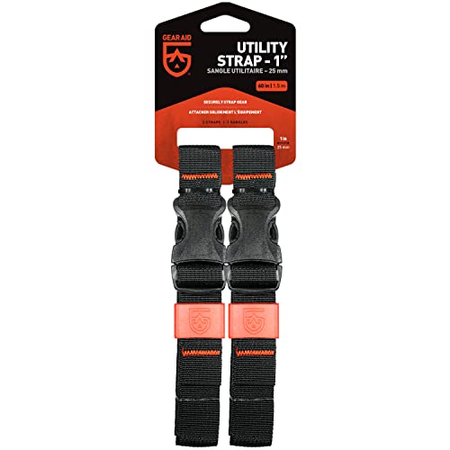 Image of GEAR AID Utility Straps with Side-Release Buckle, Secure and Compress Camping, Biking, Hunting, Boating Gear, 1 inch Width, 60 inch Length
