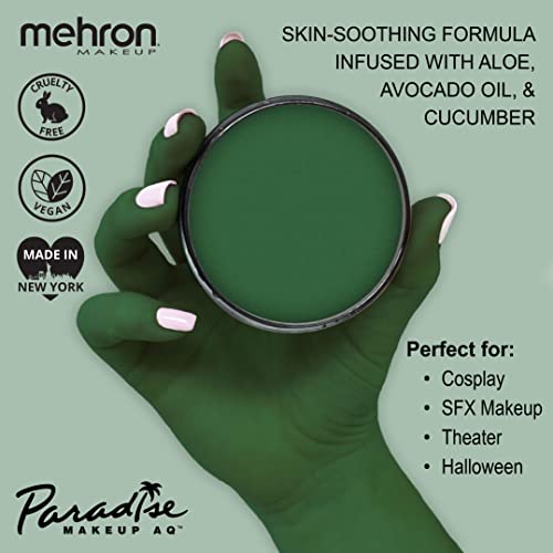 Image of Mehron Paradise Makeup AQ Pro Size | Stage & Screen Performance, Face & Body Painting, Beauty, Cosplay, Halloween | Water Activated Face Paint, Body Paint 1.4 oz (40 g) - Dark Green | Made in the USA