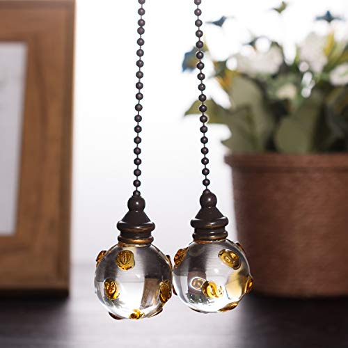 Image of Crystal Ceiling Fan Pull Chains Hanging Amber Point Pendants Prism Pack of 2