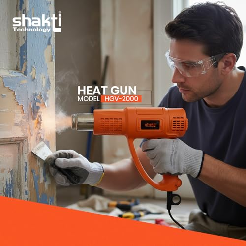 Image of Shakti Technology - HGV-2000 W | High Speed Heat Gun with Dual Temperature 220C - 650C | Ergonomic Design | 5.9ft Cord - Ideal for Paint Removal, Shrink Wrapping
