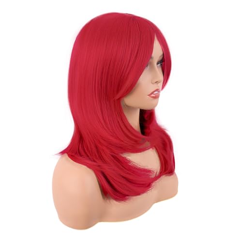 Image of MapofBeauty 20 Inch /50 cm Long Layered With Bangs Straight Synthetic fiber Shoulder Length Hair for Daily Use or Party Wig (bright Red)
