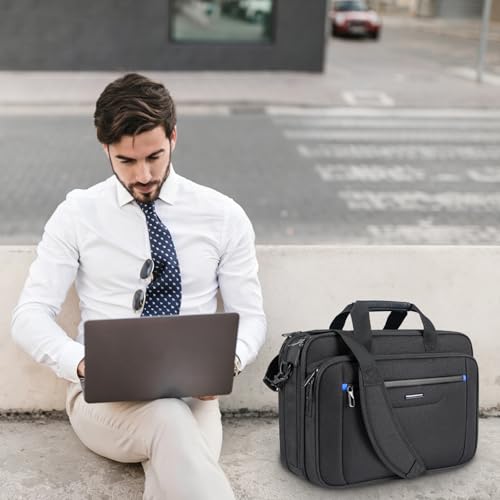 Image of VANKEAN Laptop Briefcase Premium Laptop Case Fits Up to 17.3 Inch Business Shoulder Bag Laptop Expandable Water-Repellent Messenger Bag for Men /Women Computer Bag for Travel /Business /Black-Blue