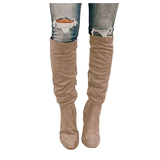 Onsoyours Femmes Elegant Bottes au Genou à Talons Bloc Automne Hiver Mode Casual Chaussures Boots Longues A Beige 43 EU