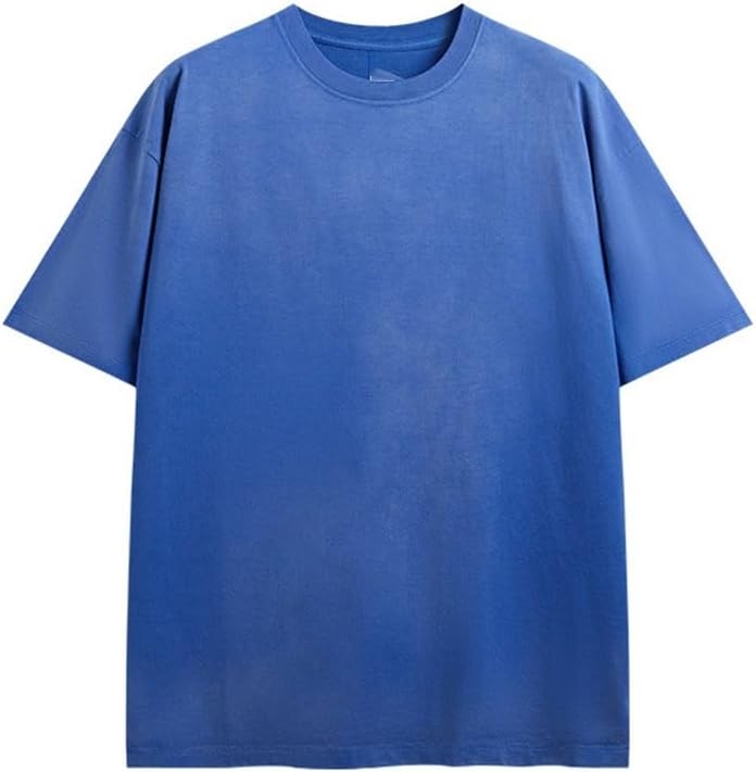 Retro Color Loose Short Sleeves Thin Outdoor Round Neck T-Shirt Breathable Fashion Versatile Cotton Vest(D,XX-Large)