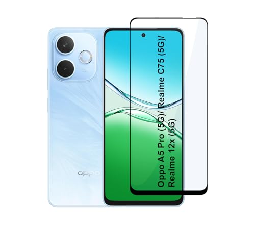 Image of CEDO Tempered Glass for Oppo A5 Pro /Realme C75 (5G) / Realme 12x (5G) | Screen Protector Full HD Quality Tempered Glass Anti-Scratch Edge to Edge Coverage with Easy Installation Kit (Black)