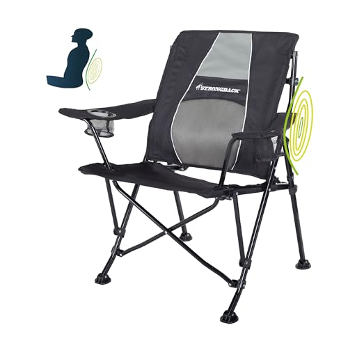 STRONGBACK Camping Chair Guru Heavy Duty Camping Chairs with Lumbar Support, Backpack Folding Camp Chair, Black