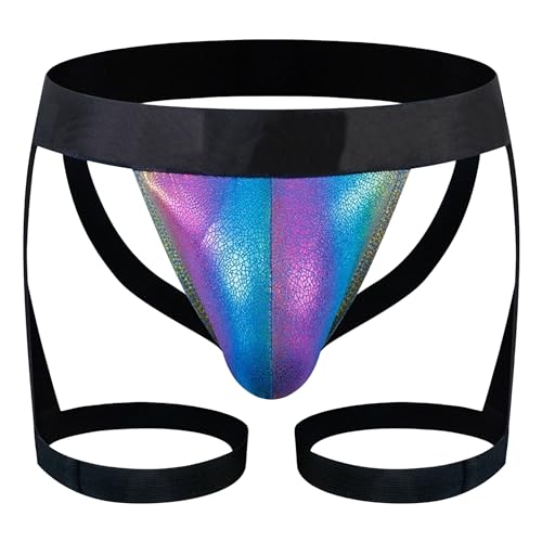 JEKE-DG Mens Jock Straps Underwear Thongs With Garter Bikini Briefs Pouch Enhancing G-String Underwear (Medium,Rainbow Color -1Pc)