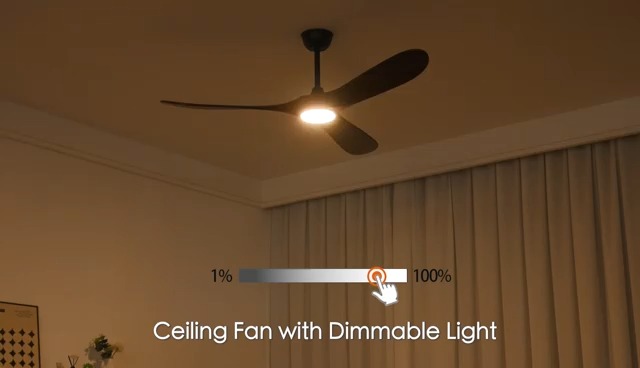 Image of heimo 52 Inch Ceiling Fan with Light and Remote,Wood Outdoor Ceiling Fans with Lights Dimmable for Bedroom Living Room Patios Kitchen Modern 3 Blade Propeller Indoor Fan (Walnut)