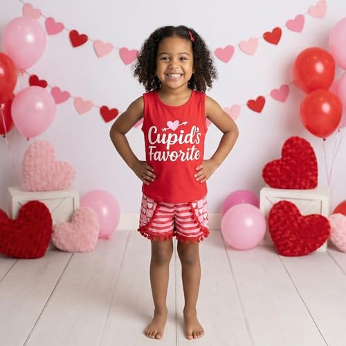 Image of Unique Baby Girls Toddler Big Kid Sleeveless Tank with Pom Pom 2pc Shorts Set Outfit