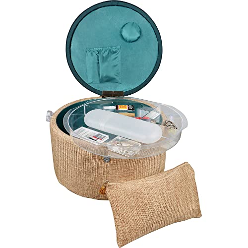 SINGER Large Round Sewing Basket with Burlap