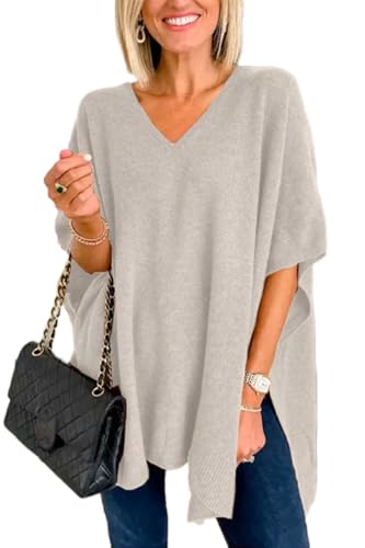 Image of Pinclodly Womens Poncho Sweater Women V Neck Ponchos and Wraps Batwing Sleeveless Shawl Pullover Sweaters Women's Clothing