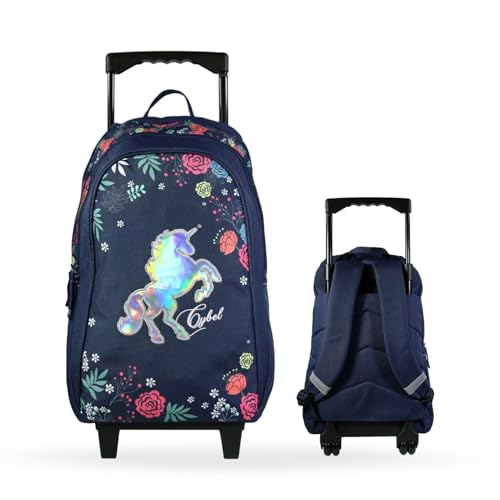 Bagtrotter - Sac à Dos à roulettes 45 cm - Cybel Cheval Licorne Bleu - Primaire - Bretelles et Dos rembourrés - 2 Compartiments Zippés - Poche Gourde -...