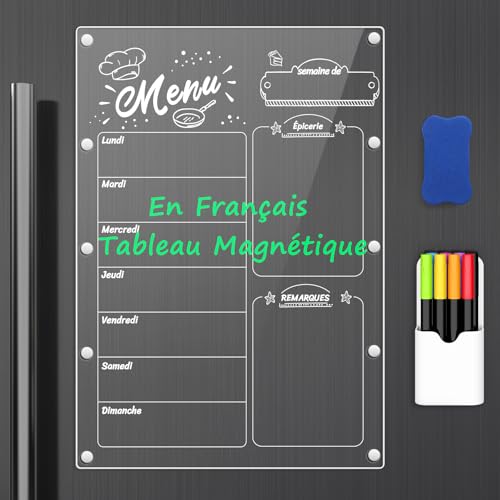 MoKo Calendrier magnétique pour réfrigérateur, planificateur de repas hebdomadaires en acrylique...