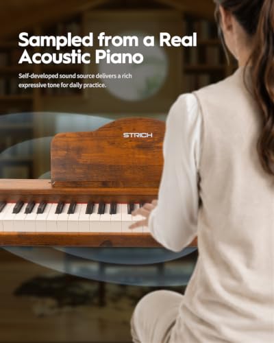 STRICH 88 Key Digital Piano Set, Full Size Velocity-Sensitive Keys, Electric Keyboard with Stand, Bench, Pedal, Headphones, Music Rest for Beginner, SPRITE-S(Vintage Brown)