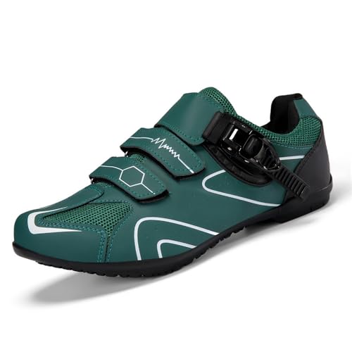 Hixingo Zapatilla de Ciclismo Hombre MTB Mujere Zapatos Bicicleta de Carretera Montaña Exterior con Suela de Goma, Unisex Autopista Zapatillas de Ciclismo 36 47 EU (Verde Oscuro,42)