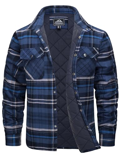 CRYSULLY Mens Flannel Jacket Cotton Quilted Jacket Heavyweight Flannel Shirt