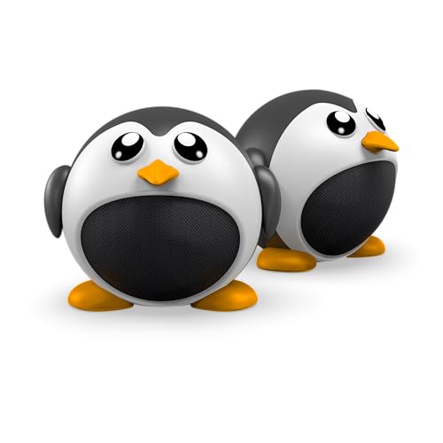 ECHO – Altavoz de pingüino (Paquete de 2, diseño Kawaii Original, 3 W, Mono 1 pingz, 6 W, estéreo, 2 pingz, 4 Horas de música Continua inalámbrica, Toma de Llamadas Micro integrada, Compatible con