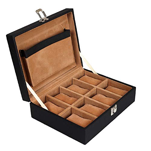 Leather World Watch Box Organizer- 8 Slot Watch Storage Holder Display and Jewelry Case Collection Box Vegan Leather with Black for Men and Women – Travel Friendly Box for Gifts for men | Rakhi Gifts | VDay gifts | Latest Men’s watch case Organiser