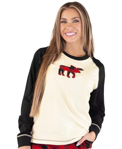 Lazy One Christmas Pajamas for Women, Cute Pajama Pants and Long Sleeve Top Separates, Moose Plaid, Animals (Large)