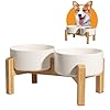 Elevated Ceramic Dog Bowl Set – Raised Dog Bowls with Non-Slip Bamboo Stand – Dog Food and Water Bowl Set – Double Dog Feeding Bowls – Suitable for Small and Medium Dogs – 28.74 OZ – 3.6 CUPS – 850 ML