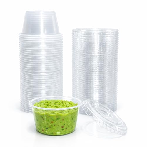 Image of 4U'LIFE 4 oz. Clear Plastic Souffle Cup with Lids, BPA Free Portion Cup, 50 Sets