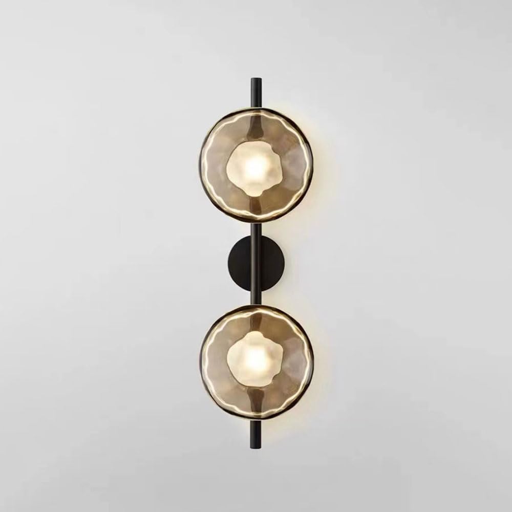 Aplique de pared de arte de diseño minimalista Lámpara de pared larga LED de 65 cm con pantalla de vidrio transparente redonda, accesorio de iluminación de pared creativa para interiores de 10