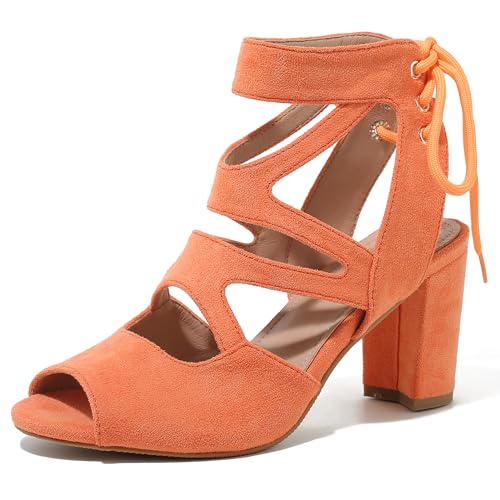 Image of fereshte Women's Lace-Up Gladiator Sandals, Block Heel Open Toe Strappy Shoes