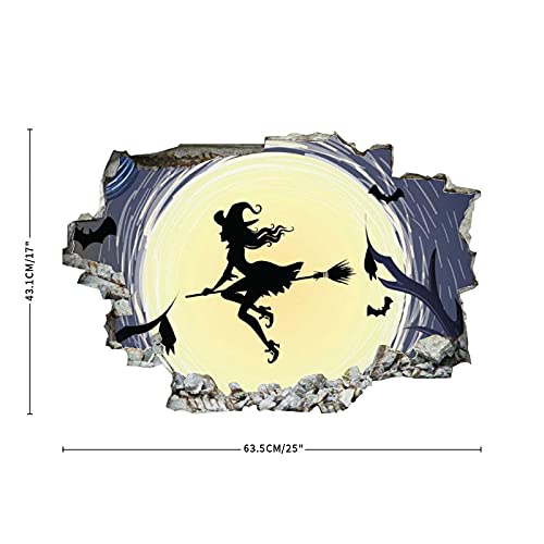Witch Halloween Wall Decal Ghost 3D Break Through Wall Sticker Removable Pvc Funny Wall Art Decal Halloween Home Decor Vinyl Mural For Boy Kid's Room Living Room Bedroom Fireplace #TOP2