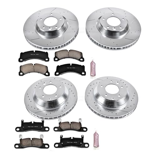 Image of PowerStop Front and Rear Brake Kit for Porsche Cayenne 2011-13 - Drilled and Slotted Disc Rotors with Carbon-Fiber Ceramic Brake Pads Replacement, K6050