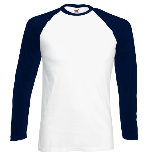 Fotl Long Sleeve Baseball Tee Herrenhemd Weiß Weiß - Blanc/bleu marine M