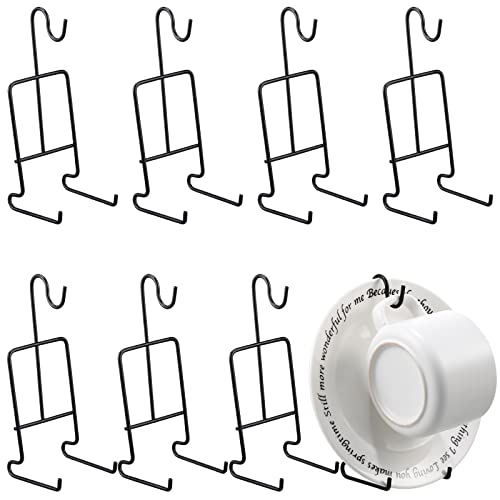 Vesici 8 Pcs Tea Cup and Saucer Display Stand Metal China Teacup Holder Rack Saucer Organizer Coffee Mug Hanger Stand Tray for Afternoon Tea Party Cabinet Counter Bar(6.22 x 2.44 Inch Black)